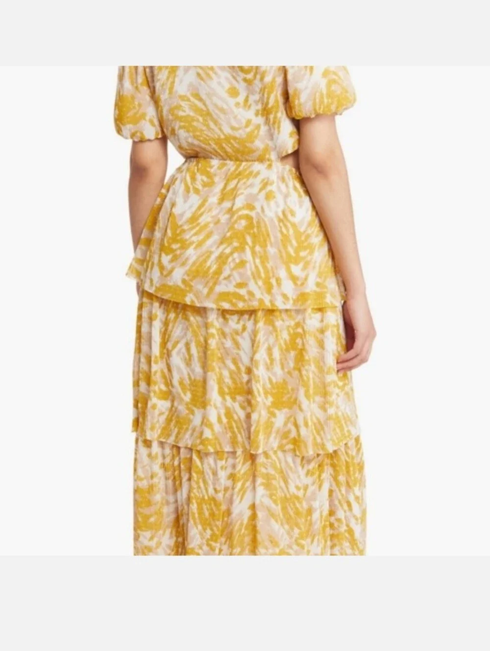 NWT Charles Henry Yellow Printed V-Neck Tiered Women's Dress Size Medium